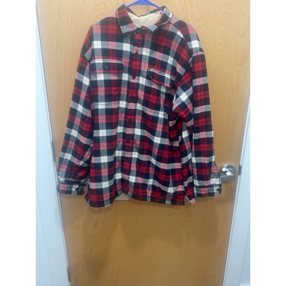 L.L.Bean Mens XL Fleece Lined Flannel Shirt Jacket Red Plaid Shacket 250393